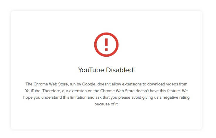 YouTube video download are not allowed in Chrome extension