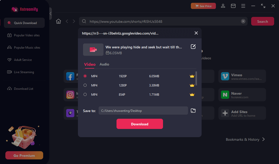 choose the resoluion and location you want to download