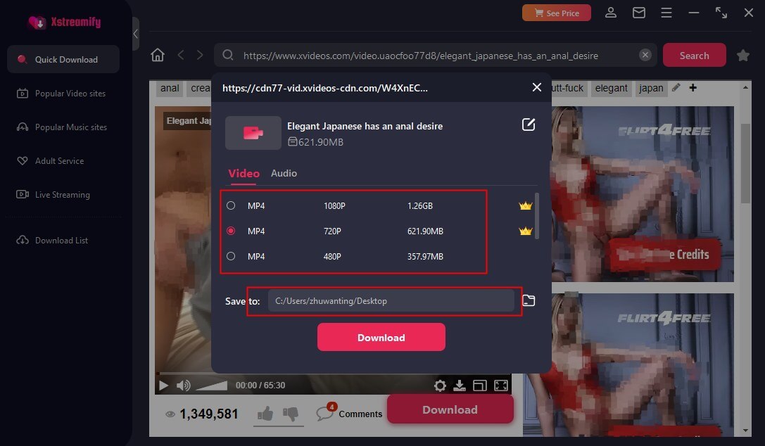 choose the xvideos location and resolution you want to store