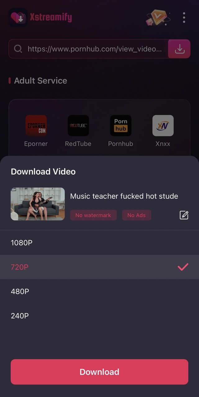 download porn videos by choosing video quality