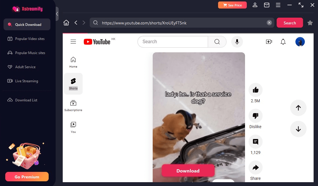 download youtube video in xstreamify built-in chrome directly