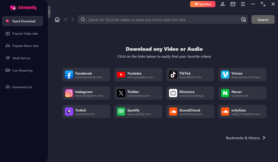 launch xstreamify youtube downloader homepage