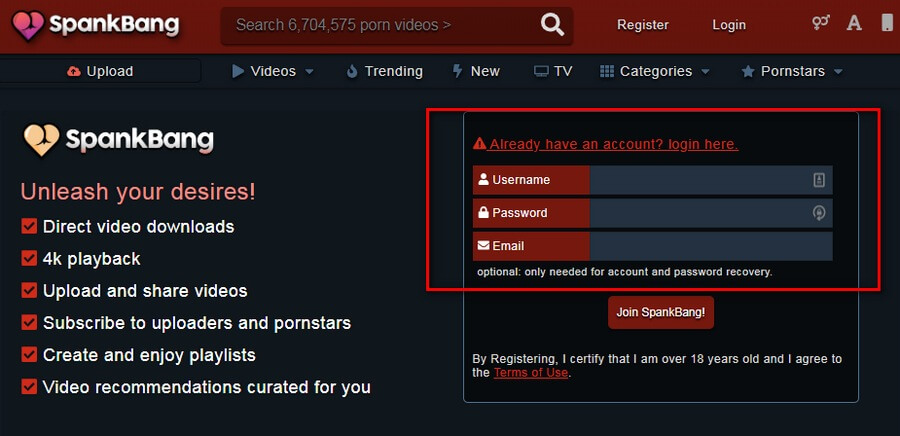 log in your spankbang account