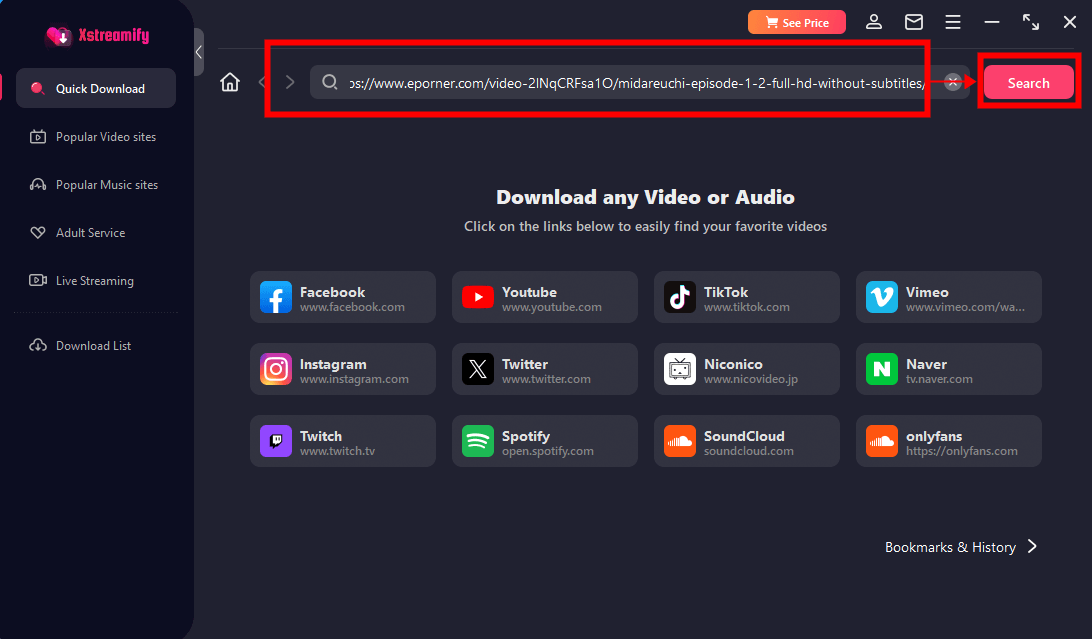 paste the eporner video url into xstreamify video downloader