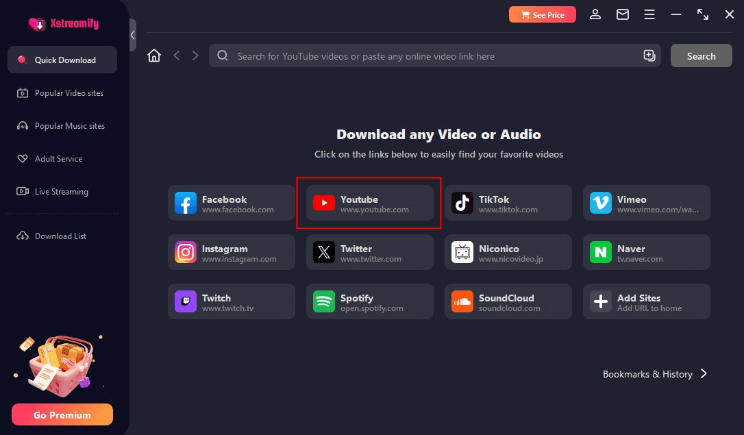 xstreamify youtube built-in chrome